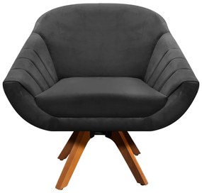 Kit 02 Poltronas Giratória Giovana Suede Preto Base Madeira MM30 D'Rossi