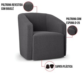 Poltrona Decorativa Orgânica Stella Max Bouclê Grafite D03 - D'Rossi