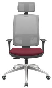 Cadeira Office Brizza Tela Cinza Com Encosto Assento Poliester Vinho RelaxPlax Base Aluminio 126cm - 63592 Sun House
