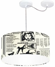 Lustre Pendente Cilíndrico Com Desvio De Centro Md-4151 Cúpula em Tecido 50x25cm Ny-Jornal - Bivolt