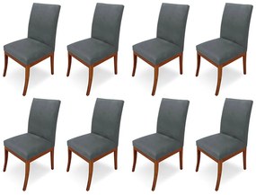 Conjunto 8 Cadeiras Raquel para Sala de Jantar Base de Eucalipto Suede Cinza