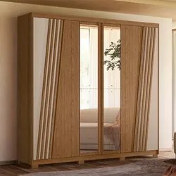 Guarda Roupa Casal 6 Portas Com Espelho 240cm Ouro Verde Jatobá/Fendi