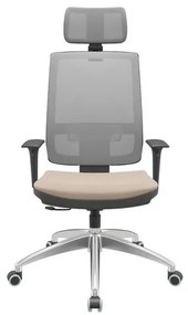 Cadeira Office Brizza Tela Cinza Com Encosto Assento Poliester Fendi RelaxPlax Base Aluminio 126cm - 63593 Sun House