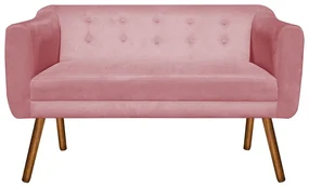 Namoradeira 02 Lugares Julia Suede Rose Pés Palito Castanho D'Rossi