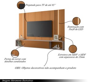 Conjunto Home Suspenso c/LED e Mesa de Centro Empire/Cadenza MDF/MDP Cinamomo/Off White G26 - HB Móveis