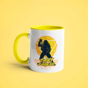 Caneca Tartarugas Ninjas Michelangelo Geek Nerd Branca com Alça Amarelo