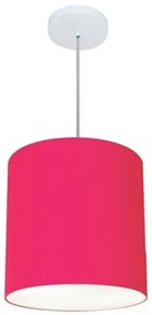 Lustre Pendente Cilíndrico Vivare Md-4036 Cúpula em Tecido 30x31cm - Bivolt - Rosa-Pink - 110V/220V