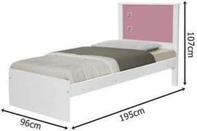 Cama Barcelona Solteiro Branco com Rosa - Tebarrot Móveis