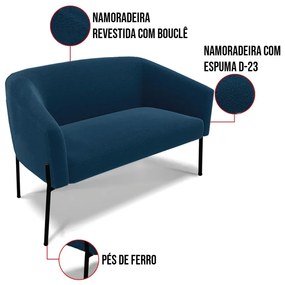 Sofá Namoradeira e 2 Poltronas Pé Ferro Pto Stella Bouclê D03 - D'Rossi - Azul