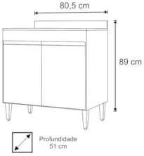 Balcão para Cooktop 80cm 2 Portas Flórida Branco/Preto - Lumil Móveis