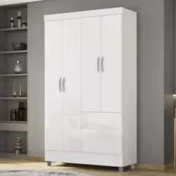 Guarda Roupa Solteiro 103cm Com 4 Portas Ideal Flex Branco - Vila Rica