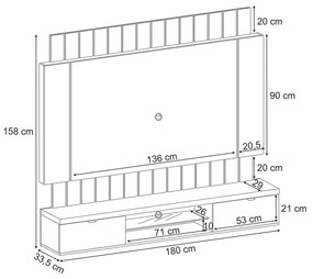 Painel Home Suspenso 1.8 Shawn para TV até 55" MDP/MDF com Fita LED Preto/Castanho G26 - Gran Belo