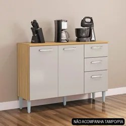 Balcão de Cozinha para Pia 120cm 3 Portas 2 Gavetas Livy P11 Damasco/O