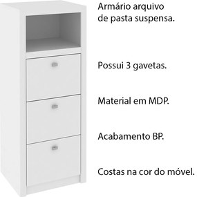 Armário Arquivo para Escritório Home Office ME4118 MDP Branco G69 - Gran Belo