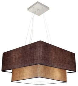 Lustre Pendente Duplo Quadrado Vivare Md-4083 Cúpula em Tecido 70x50cm - Bivolt - Café-Palha - 110V/220V