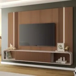 Painel TV 85 Pol 219cm Bancada Suspensa Vivaz H01 Off/Castanho - Mpoze