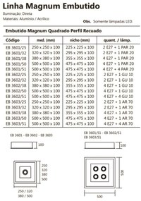 Luminária De Embutir Magnum Quadrado 50X50X10Cm 4L E27 + 01 Ar70 | Usi... (PT - Preto Texturizado)
