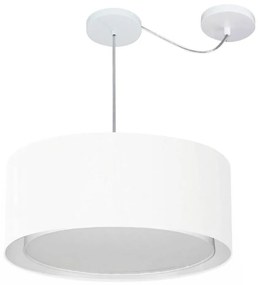 Lustre Pendente Cilíndrico Com Desvio Md-4314 Cúpula em Tecido 50x25cm Branco - Bivolt