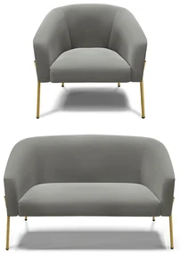 Sofá Namoradeira e Poltrona Pé de Ferro Dourado Stella Suede Grafite D03 - D'Rossi