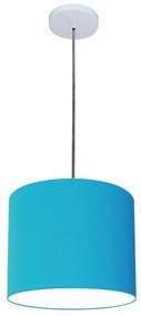 Luminária Pendente Vivare Free Lux Md-4107 Cúpula em Tecido - Azul-Turquesa - Canopla branca e fio transparente