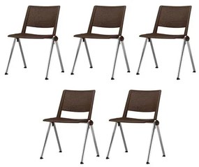 Kit 5 Cadeiras Up Assento Marrom Base Fixa Cromada - 57827 Sun House