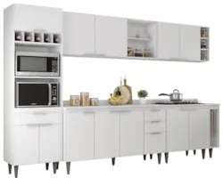 Armário de Cozinha Com Tampo CP07 310cm Pérola Branco Z34     - Mpozen