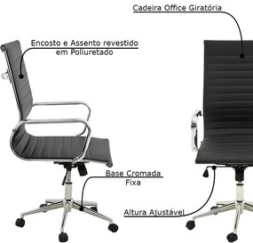 kit 2 Cadeiras Executivas Escritório Royal PU Sintético Preta G56 - Gran Belo
