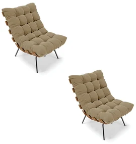 Kit 02 Poltronas Costela Suede Marrom Rato Base Metálica Preto - D'Rossi