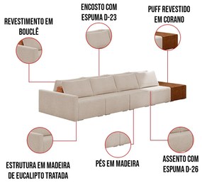 Sofá Ilha 4 Lugares Living 432cm Modulado para Sala Lary Bouclê K01 - D'Rossi - Creme