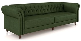 Sofá Living Sala de Estar Stanford Chesterfield 3 Lugares 260cm Pés de Madeira Couro Verde Manchado G58 - Gran Belo