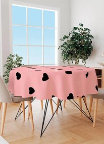 Toalha de Mesa Redonda Coração Rosa 145 Cm