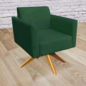 Kit 02 Poltronas Giratória Marisa Suede Verde Base Madeira MA30 D'Rossi