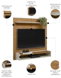 Painel Para TV 50 Pol Bancada Suspensa 120cm Perfect L06 Nature/Off Wh