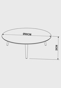 Mesa de Centro Redonda Valentinna Branco/Pé Escuro Retrô Artesano