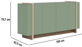 Aparador Buffet 4 Portas Oliwia 160 cm Sala Jantar Verde Pistache/Amêndoa H01 - D'Rossi