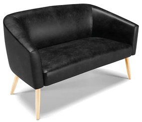 Sofá 2 Lugares Namoradeira Pé Palito Natural Stella Sintético PU D03 - D'Rossi - Preto