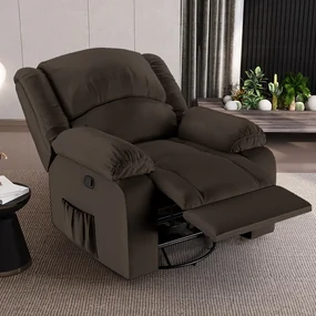 Poltrona do Papai Reclinável Sala de Cinema Madrid Glider Manual Giratória Massagem USB PU Marrom G23