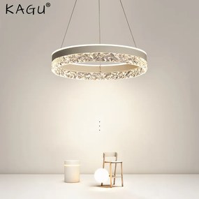 Lustre Pendente Minimalista e moderno led lustre de iluminação para casa anéis de cristal teto montado iluminação lustre lâmpada pendurada branco &amp; moldura ouro - H - Branco frio I Tamanho 40cm