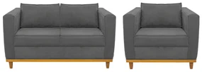 Kit Sofá 2 Lugares e Poltrona Europa Corano Cinza ADJ Decor