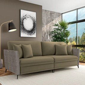 Sofá Living Decorativo Zagreb 2 Lugares 202cm com Almofadas Pés de Ferro Veludo/PU Castor/cinza G33 - Gran Belo