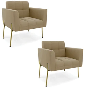 Poltrona PĂ© de Ferro Dourado para Sala Kit 2 Elisa Suede D03 - D'Rossi - Marrom Rato