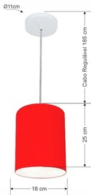 Lustre Pendente Cilíndrico Md-4012 Cúpula em Tecido 18x25cm Vermelho - Bivolt