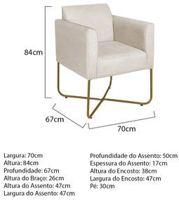 Poltrona Decorativa Andréia Base X Dourada Linho