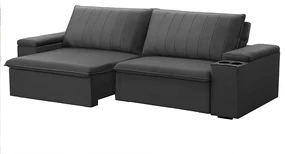 Sofá Retrátil e Reclinável 3 Lugares 225cm Kent Porta Copos no Braço Veludo Grafite G22 - Gran Belo