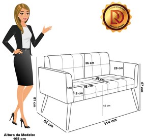 Sofá Namoradeira 2 Lugares Pé Palito Natural Elisa Bouclê D03 - D'Rossi - Mostarda
