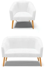 Sofá Namoradeira e Poltrona Pé Palito Castanho Stella Sintético PU D03 - D'Rossi - Branco