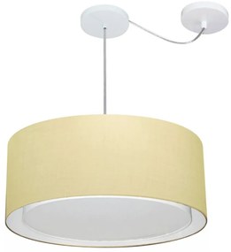 Lustre Pendente Cilíndrico Com Desvio Md-4314 Cúpula em Tecido 50x25cm Algodão Crú - Bivolt