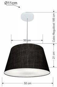 Lustre Pendente Cone Md-4021 Cúpula em Tecido 21/40x30cm Preto - Bivolt