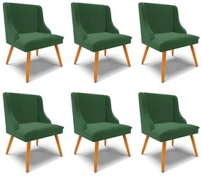 Kit 6 Cadeiras Decorativas Sala de Jantar Pés Palito de Madeira Firenze Veludo Verde/Natural G19 - Gran Belo