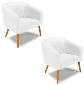 Poltrona Decorativa Pé Palito Castanho kit 2 Stella Sintético Branco D03 - D'Rossi